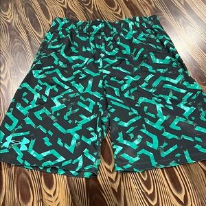 Under Armour Black and Green Athletic Shorts with Geometric Pattern